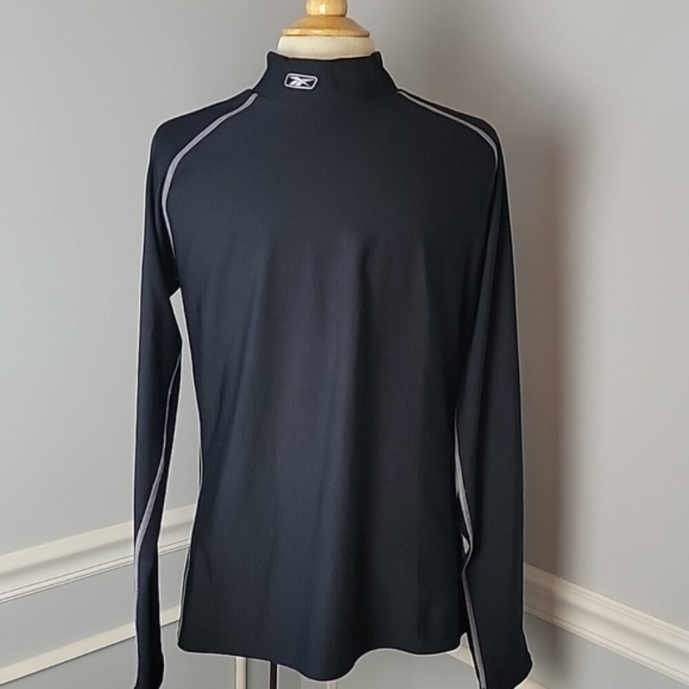 REEBOX RBK Black Gray Contrast Stitching Play Dry Performance Long Sleeve Shirt‎